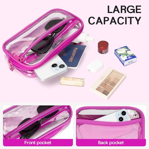 FODOKO Wristlet wallets for women Nylon Quilted Wallet with 4 Zippers,Travel Credit Card,Holder Cell Phone Organizer - color: Clear-rose