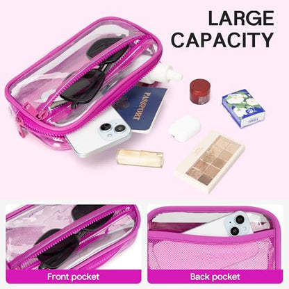 FODOKO Wristlet wallets for women Nylon Quilted Wallet with 4 Zippers,Travel Credit Card,Holder Cell Phone Organizer - color: Clear-rose