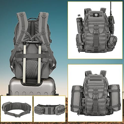 50L Military Tactical Backpack Hiking Waterproof Backpack Large Military Pack 3 Day Assault Pack Molle Bag Rucksack - color: Grey