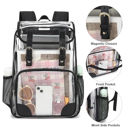 Fuyicat Clear Backpack Heavy Duty PVC Transparent Girls Kids School Backpacks Stadium Approved See Through College Bookbag for Women (Black), Large - color: Black