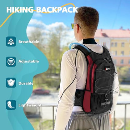 Hydration Pack, Insulated Hydration Backpack with 2L Hydration Bladder, Hiking Backpack for Men Women Kids, Water Backpack for Hiking, Running, Cycling, Camping - color: Black Red