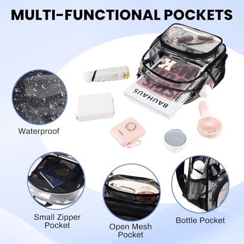 PIG PIG GIRL Clear Backpacks for Stadium Events Approved 12×6×12 Clear Bookbag for Women Mini Transparent Letter Back Pack, Black, Letter-K - color: Black, style: K