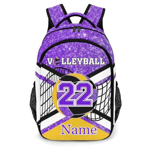 Purple Gold Volleyball Print Personalized School Backpack Casual Laptop Bag for Man Woman - color: Muilti 15