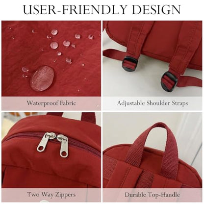 Nylon Backpack for Women Men, Waterproof Travel Backpack Purse Casual Daypack, Gym School Backpack for Daily Cycling (Red) - color: Red