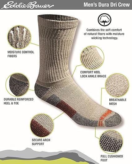 Eddie Bauer Men's Dura Dri Moisture Control Crew Socks (6 & 12 Packs) - color: Olive Assorted (12 Pairs)
