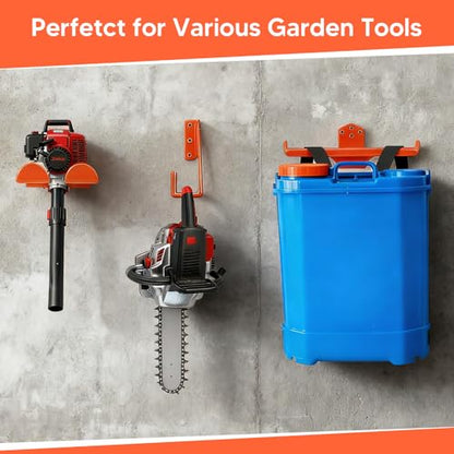 3-in-1 Heavy Duty Garage Tool Organizer, 3-Piece Wall Mount Chainsaw Holder, Backpack Blower Rack and Weed Eater Hanger Set for Lawn Power Tools, No-Scratch Rustproof, Orange
