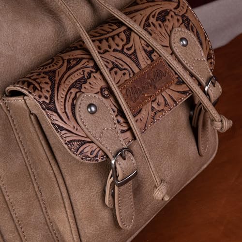 Montana West Wrangler Backpack Purse for Women Men Western Backpack Floral Tooled Travel Bags - color: Carve Khaki