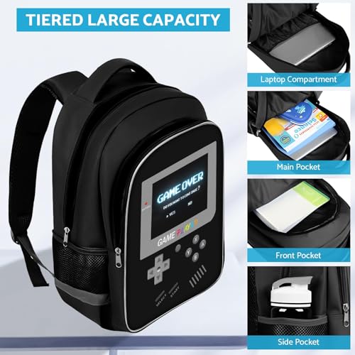 TILYTADLY School Backpack For Boys - Gamer Boys Backpack For Kids Children Teens Elementary Middle School - Ages 6-18，17″ - color: 1-black-backpack Only
