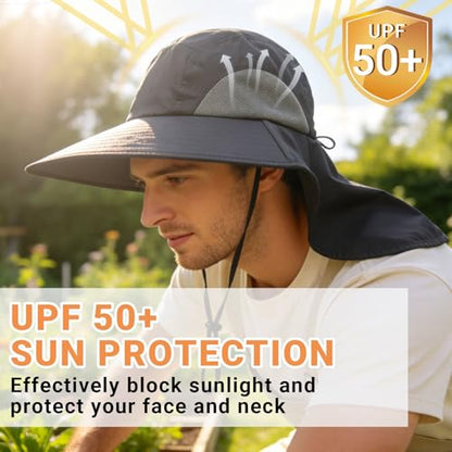 NPQQUAN Sun Hats for Men Women with Neck Flap UPF 50+ UV Protection Wide Brim Bucket Hat Safari Hiking Fishing Hats - color: Blue（lightweight）