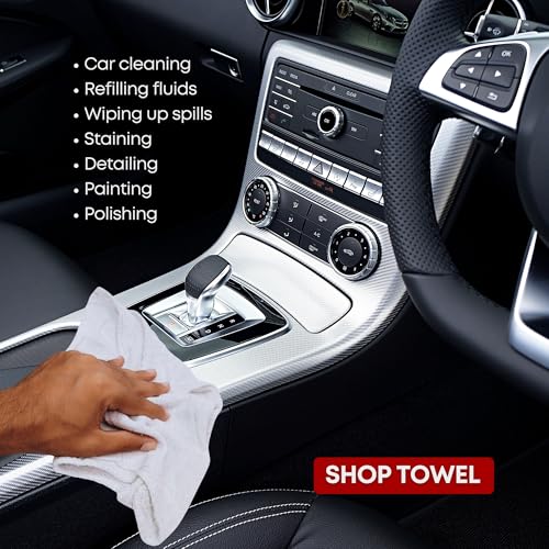 Cotton Shop Towels Cleaning Rags 108 Pack, 12x14 Inch 100% Cotton Bulk - Dye-Free Lint-Free Shop Rags Cleaning Cloths for Bar, Car, Garage, Automotive and Kitchen - White - color: White - 108 Pack