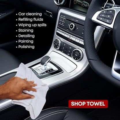 Cotton Shop Towels Cleaning Rags 108 Pack, 12x14 Inch 100% Cotton Bulk - Dye-Free Lint-Free Shop Rags Cleaning Cloths for Bar, Car, Garage, Automotive and Kitchen - White - color: White - 108 Pack