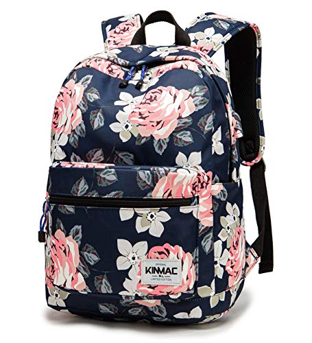 Kinmac Waterproof Laptop Travel Outdoor Backpack with USB Charging Port for 13 inch 14 inch and 15.6 inch Laptop（White Rose） - color: Pink Rose