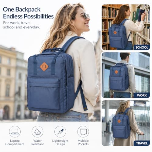 Travel Backpack for Women & Men, Laptop Backpack Fits 15.6 Inch Laptop, Water-Resistant Durable Computer Bag for Work, College & Daily Commute (Blue) - color: Blue
