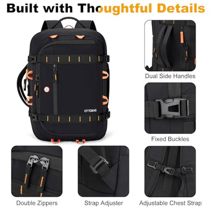 40L Travel Backpack,TSA Approved Carry On Backpack,Business Work Bag with Wet/Dry Compartment, Fits 17.3" Laptop, Duffel Bag for Men Women(Black) - color: Black