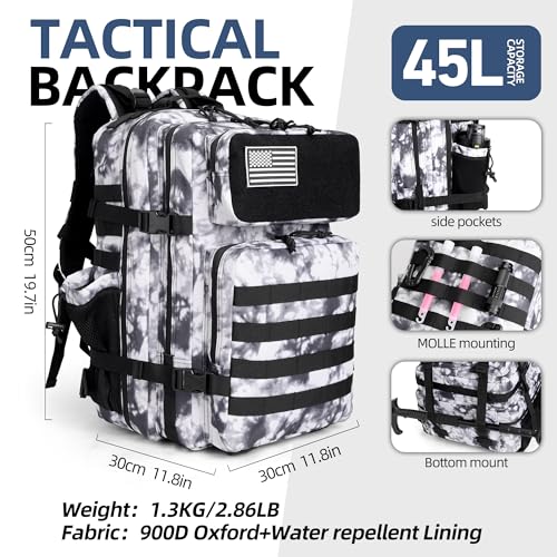 gracedon Tactical Backpack - Military Molle Bag 3 Days Pack for men and Women Large Assault Rucksack 45L (Black) - color: Gray