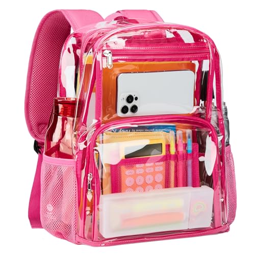 Vorspack Clear Backpack Heavy Duty - Large Transparent Bookbag for Adults, See Through Backpack for College, Work, Travel - Pink - color: Pink, size: Large