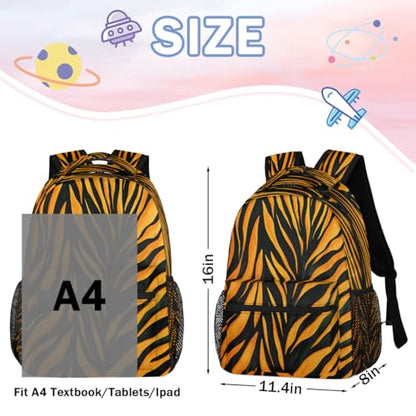 Tiger Print Backpack with Chest Strap, Casual Backpack for Women Men, 16 Inch Daypack for Travel Work, Animal - color: Purple