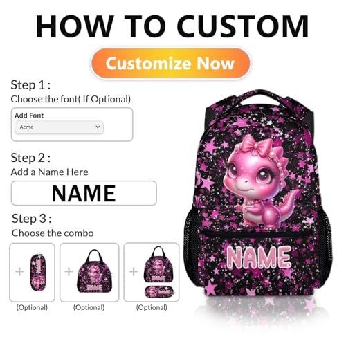 Kids Backpack for School Personalized Dinosaur Backpacks for Girls 6-8, Kids Back to School Supplies 17 Inch Leisure Bookbag for Travel Preschool Elementary Kindergarten - color: Pink2