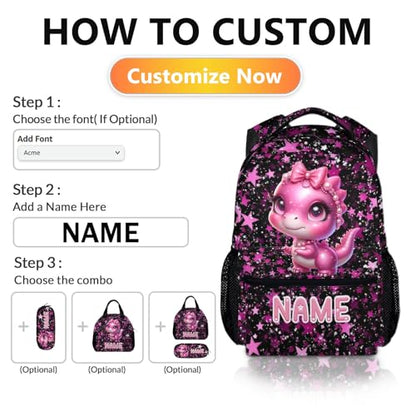 Kids Backpack for School Personalized Dinosaur Backpacks for Girls 6-8, Kids Back to School Supplies 17 Inch Leisure Bookbag for Travel Preschool Elementary Kindergarten - color: Pink2