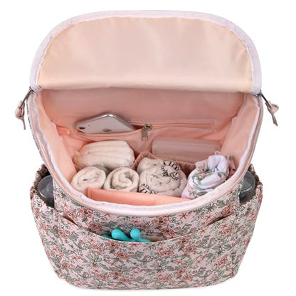 Multi-Function Floral Diaper Backpack and Travel Nappy Baby Bag with Changing Pad and Stroller Straps (Freshly Floral) - color: Freshly Floral