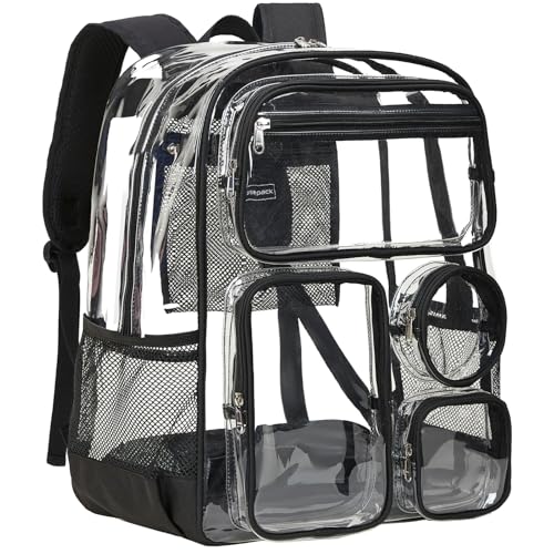 Vorspack Clear Backpack Heavy Duty - Clear Backpacks for School Extra Large Transparent Bookbag with Multi-pockets for Girls Boys See Through Backpack for College Work Travel - Black - color: Black, size: X-Large