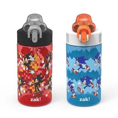 Zak Designs Sonic Sage 16oz Leak-Proof Straw Kids Water Bottle, 2-Pack - color: Sonic & Shadow 2pk