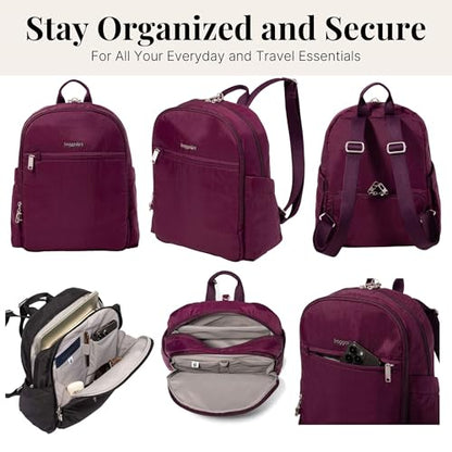 Securtex Anti-Theft Getaway Backpack - 9.4"x13"x5" Travel Safe Bag w/Locking Zippers, Slash-Resistant, RFID - color: Mulberry