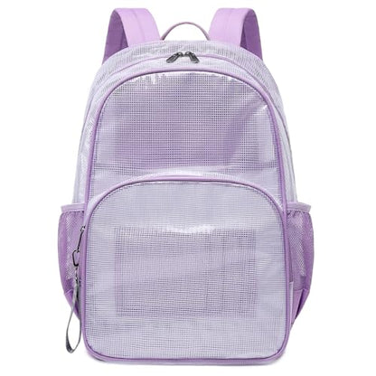 mygreen Purple Backpack Clear Mesh PVC School Backpack Heavy Duty for Work, Security, Sporting Events Large - color: Purple