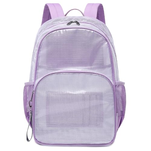 mygreen Purple Backpack Clear Mesh PVC School Backpack Heavy Duty for Work, Security, Sporting Events Large - color: Purple