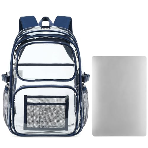 abshoo Large Heavy Duty Boys Clear Backpack for School Bookbag Transparent Multi Pocket Backpacks for Men (Navy) - color: Navy