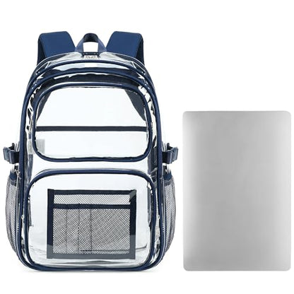 abshoo Large Heavy Duty Boys Clear Backpack for School Bookbag Transparent Multi Pocket Backpacks for Men (Navy) - color: Navy