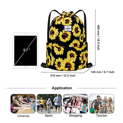 XEYOU Drawstring Sports Backpack Lightweight Gym Yoga Sackpack Shoulder Rucksack Casual Outdoor Daypack for Women and Men | Lightweight - color: Sunflowers Pattern