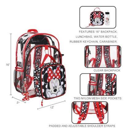 Disney Minnie Mouse 5-Piece Backpack & Lunchbox Set With Water Bottle - color: 5-pc Minnie Mouse Burgundy, size: 16 Inches