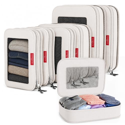LeanTravel Premium Compression Packing Cubes for Travel - Suitcase Organizer Bags with Double Zipper & Breathable Mesh Panel - Space Saving Carry On Luggage Essentials (6-Pack, Sand) - color: Sand, size: 6 pack