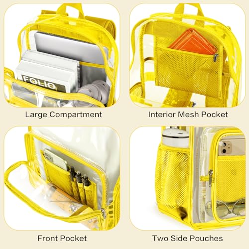 Clear Backpack Heavy Duty Large Transparent Backpack with Reinforced Bottom Multi-pockets for College, Travel, Workplace Security - Yellow - color: Yellow