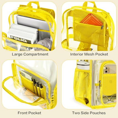 Clear Backpack Heavy Duty Large Transparent Backpack with Reinforced Bottom Multi-pockets for College, Travel, Workplace Security - Yellow - color: Yellow