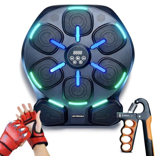 Smart LED Music Boxing Machine, Reaction Boxer Training Device with Light-Up Targets & Music, Reflex Speed Trainer for Home Workout, Adjustable Hand Grip Strengthener with Counter, Fitness Bundle