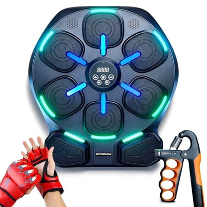 Smart LED Music Boxing Machine, Reaction Boxer Training Device with Light-Up Targets & Music, Reflex Speed Trainer for Home Workout, Adjustable Hand Grip Strengthener with Counter, Fitness Bundle