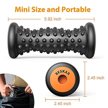 BESKAR Foot Massager Roller for Plantar Fasciitis Relief, Portable, Deep Tissue Muscle Massage, Foot Arch and Heel Pain, Reflexology Tool - color: Black