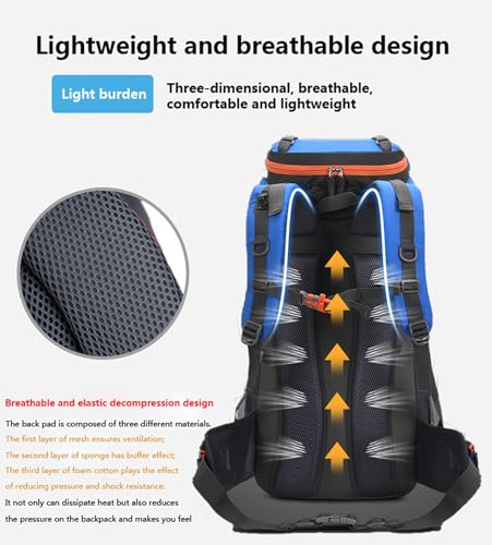 Bseash 60L Hiking Camping Backpack with Rain Cover, Waterproof Large Capacity Outdoor Sport Travel Daypack Climbing Touring (Purple) - color: Purple