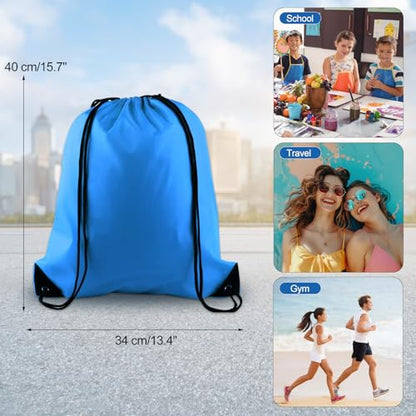 KUUQA 2 Pcs Light Blue Drawstring Backpack Drawstring Bag Bulk Sports Cinch Bags String Backpack Storage Bags for Gym Traveling - color: Light Blue