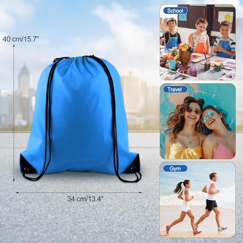 KUUQA 2 Pcs Light Blue Drawstring Backpack Drawstring Bag Bulk Sports Cinch Bags String Backpack Storage Bags for Gym Traveling - color: Light Blue