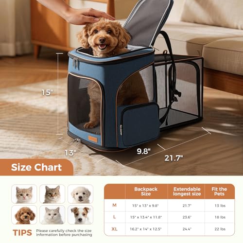Lekereise Large Cat Backpack Carrier Fit Up to 20 25 Lbs, Expandable Pet Carrier Backpack Foldable Dog Backpack Carrier, Blue - color: Blue, size: 24.4"L x 14"W x 16.2"H