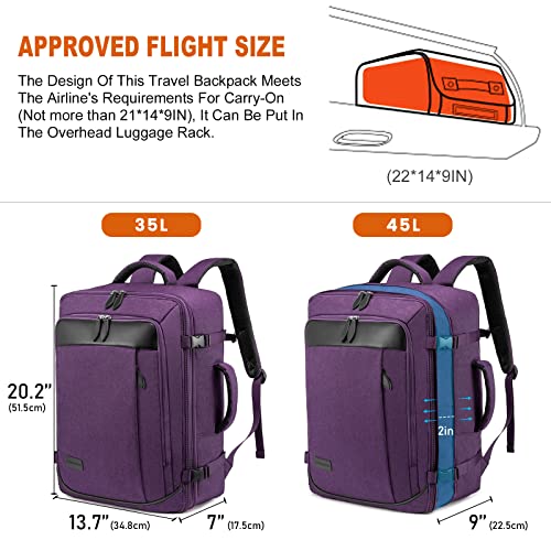 LOVEVOOK Carry on Backpack, 45L Large Travel Backpack for Women Airline Approved, Expandable Large Suitcase Backpacks With 4 Packing Cubes, Aer Travel Pack 3, Water Resistant Weekender Bag - color: Purple, size: X-Large