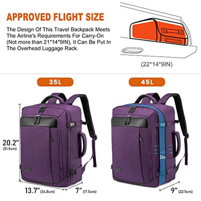 LOVEVOOK Carry on Backpack, 45L Large Travel Backpack for Women Airline Approved, Expandable Large Suitcase Backpacks With 4 Packing Cubes, Aer Travel Pack 3, Water Resistant Weekender Bag - color: Purple, size: X-Large