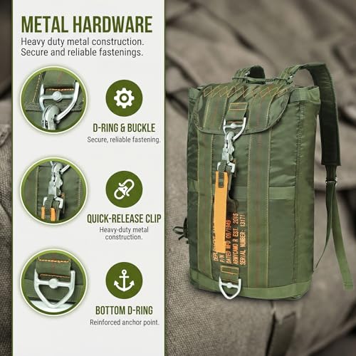 Military Tactical Backpack Parachute Buckles Hook Nylon Rucksacks Flight Backpacks Day Pack for Outdoor,Hiking,Camping (Green) - color: Green