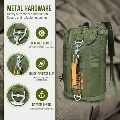 Military Tactical Backpack Parachute Buckles Hook Nylon Rucksacks Flight Backpacks Day Pack for Outdoor,Hiking,Camping (Green) - color: Green