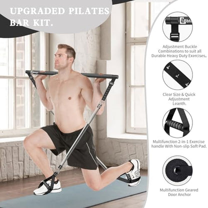 Bbtops Pilates Bar Kit with Resistance Bands,Pilates Bar with Stackable Bands Workout Equipment for Legs,Hip,Waist and Arm,Exercise Fitness Equipment for Women & Men Home Gym Yoga Pilates - color: Dark Black