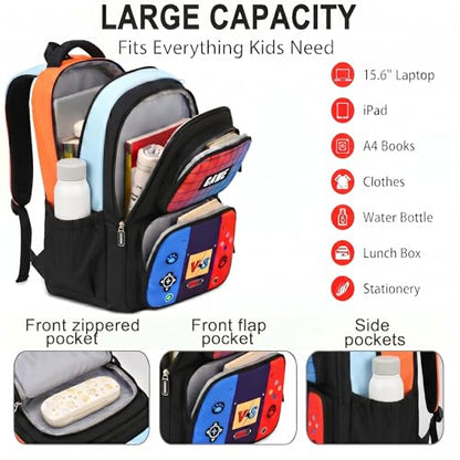 3PCS Kids Backpack Set, School Backpack with Lunch Bag & Pencil Case, Lightweight Waterproof Bookbag for Kids (Game Console) - color: Game Console
