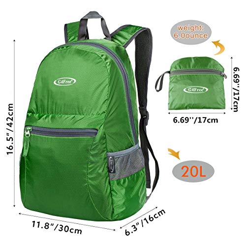 G4Free 20L Small Packable Travel Hiking Backpack for Men Women - color: Green, size: 20L